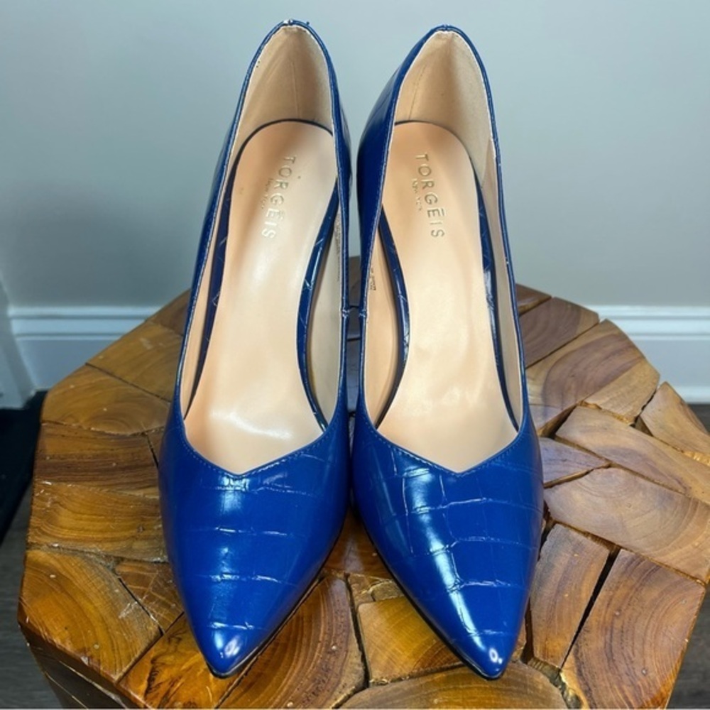 Torgeis New York Women's Sz 9 Daisy Stiletto Blue Alligator Print High Heels